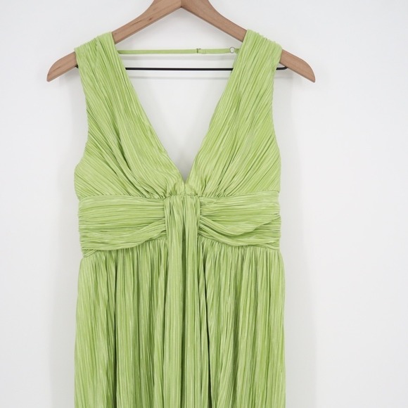 Lulus Melitta Maxi Dress Womens Medium Lime Green Plisse Pleated Sash Sleeveless - Picture 4 of 6